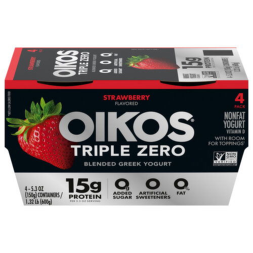 Oikos Triple Zero Nonfat Blended Greek Strawberry Flavored Yogurt