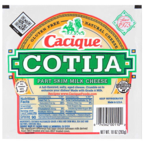 Cacique Cheese, Milk, Part Skim, Cotija