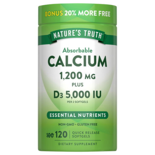 Nature's Truth Nature's Truth Calcium 1200 mg + D3 5000 IU Bonus 100+20 Image 1 of 8