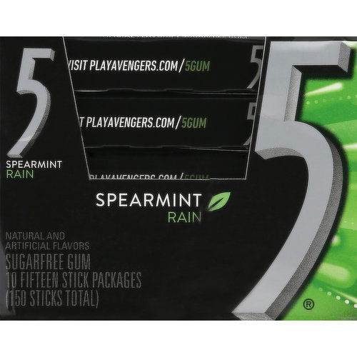 5 Gum, Sugarfree, Spearmint Rain