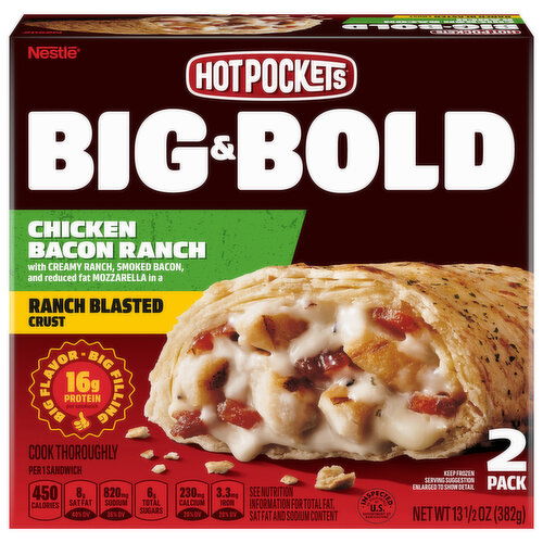 Hot Pockets Sandwiches, Ranch Blasted Crust, Chicken Bacon Ranch, 2 Pack