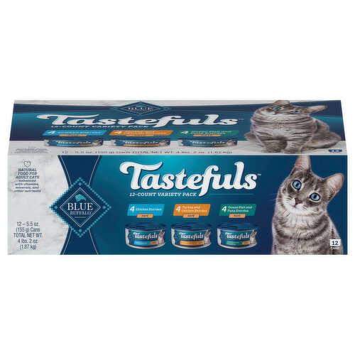 Blue Buffalo Natural Adult Pate Chicken Entrees/Turkey and Chicken Entrees/Ocean Fish and Tuna Entrees Food for Cats