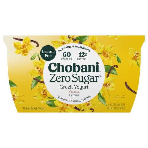 Chobani Zero Sugar Nonfat Vanilla Flavored Greek Yogurt Image 1 of 6