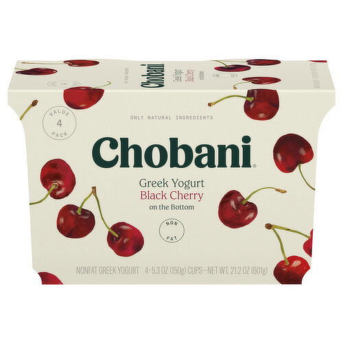 Chobani Value 4 Pack Black Cherry on the Bottom Nonfat Greek Yogurt Image 1 of 10