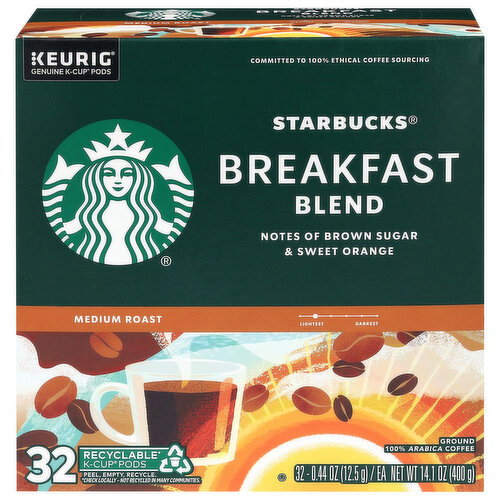 Starbucks K-Cup Pods Ground Medium Roast Breakfast Blend Coffee