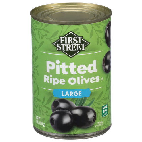 First Street Olives, Ripe, Pitted, Large