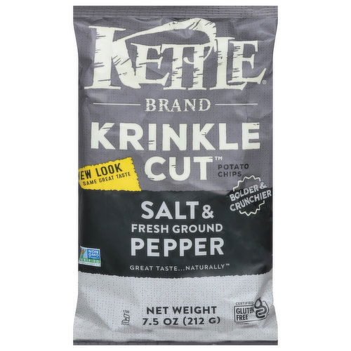 Kettle Brand Potato Chips, Salt & Fresh Ground Pepper, Krinkle Cut