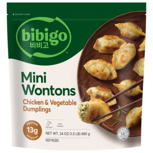Bibigo Dumplings Chicken & Vegetable Mini Bite Sized Wontons Image 1 of 4
