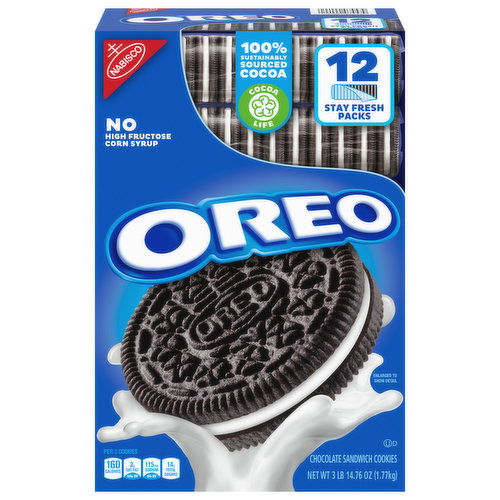 Oreo Sandwich Cookies, Chocolate, 12 Stay Fresh Packs