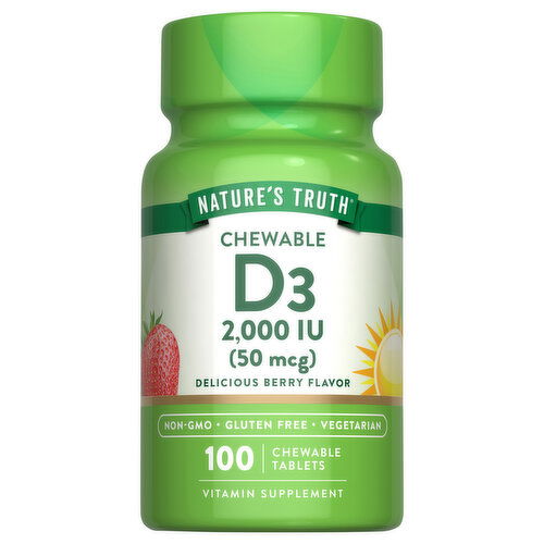 Nature's Truth Chewable Tablets Delicious Berry Flavor 50 mcg Vitamin D3