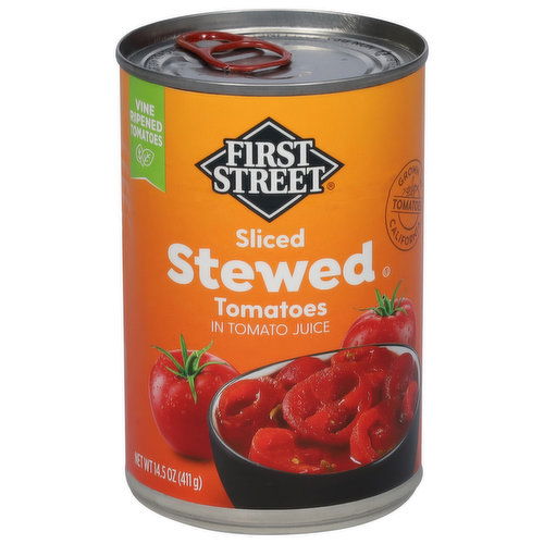 First Street Tomatoes, Sliced, Stewed