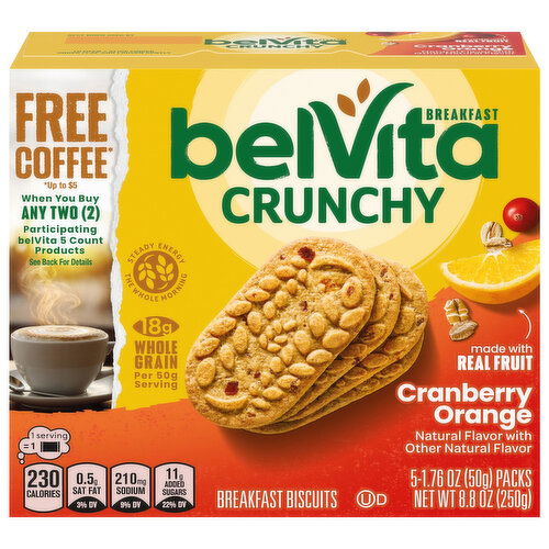 belVita Breakfast Biscuits, Crunchy, Cranberry Orange