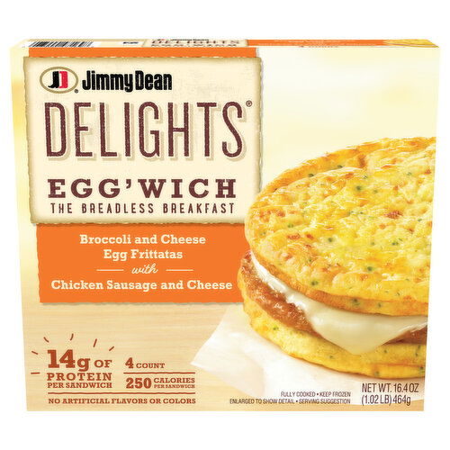 Jimmy Dean Broccoli and Cheese Egg Frittatas with Chicken Sausage and Cheese Egg'wich