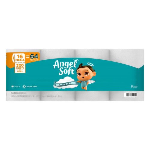 ANGEL SOFT Bathroom Tissue, 2-Ply, Unscented, Mega