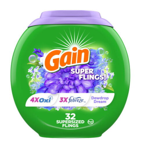 Gain Super Sized Flings Laundry Detergent Pacs, Dewdrop Dream