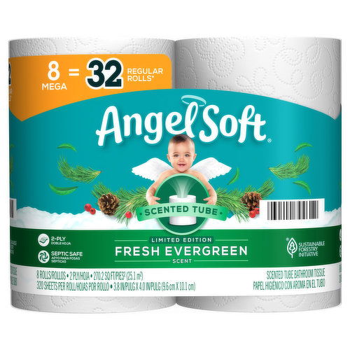 Angel Soft Bathroom Tissue, Scented Tube, Fresh Evergreen Scent, Mega Roll, 2-Ply