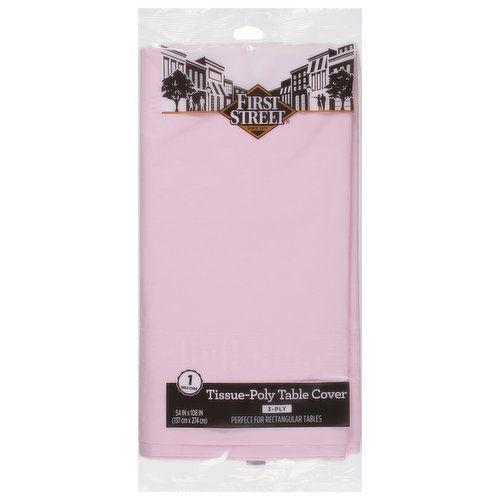 First Street Table Cover, Tissue-Poly, Classic Pink, 3-Ply