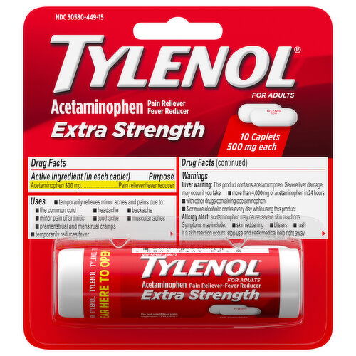 Tylenol Caplets for Adults Extra Strength 500 mg Pain Reliever/Fever Reducer