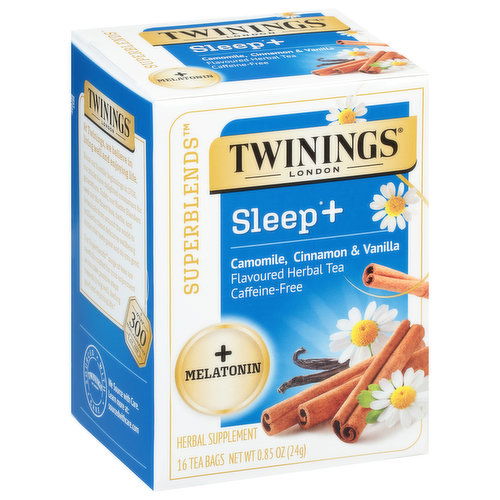 Twinings Herbal Tea, Sleep +, Caffeine-Free, Camomile, Cinnamon & Vanilla Flavoured, Bags