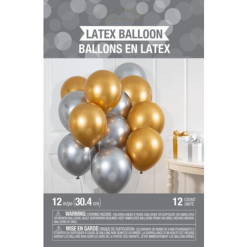Latex Balloon 12in Silver/Gold Metallic
