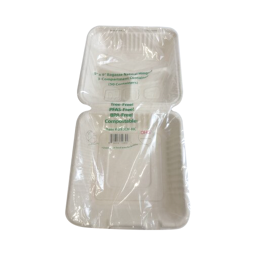 9x9 3c Molded Fiber Hinged Container