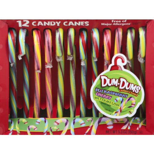 Dum Dums Candy Canes, Blu Raspberry, Cherry, Watermelon