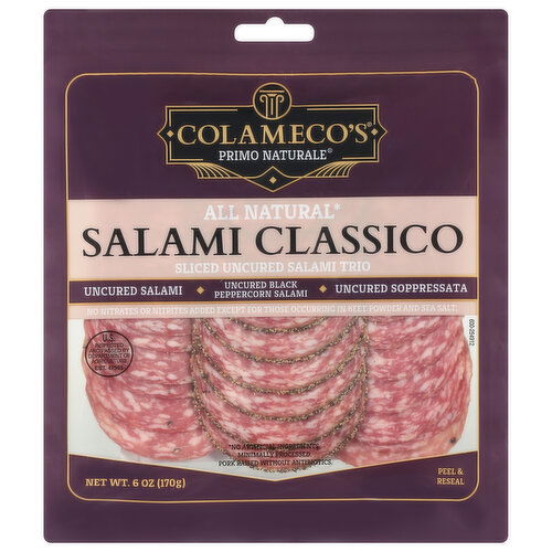 Colameco's Primo Naturale Sliced Uncured Salami Classico Trio