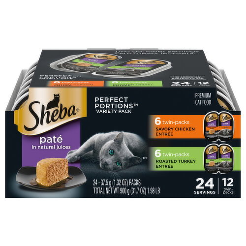 Sheba Premium Pate in Natural Juices Savory Chicken Entree/Roasted Turkey Entree Cat Food Variety Pack Twin-Packs Image 1 of 5