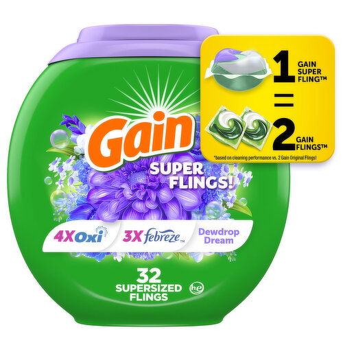 Gain Super Sized Flings Laundry Detergent Pacs, Dewdrop Dream