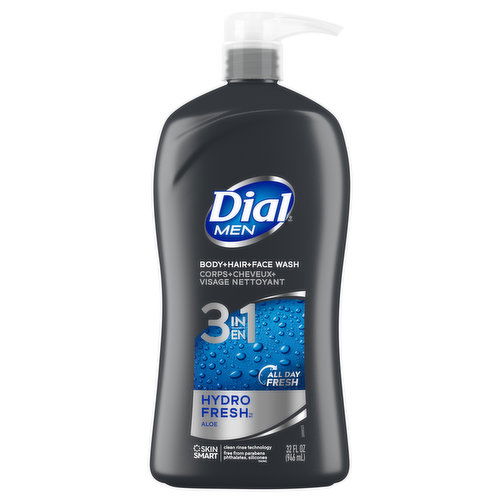 Dial Body+Hair+Face Wash, 3 in 1, Hydro Fresh