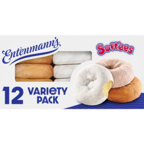 Entenmann's Assorted Plain, Cinnamon, Sugar Powdered Donuts, 12 count, 17 oz Image 1 of 11