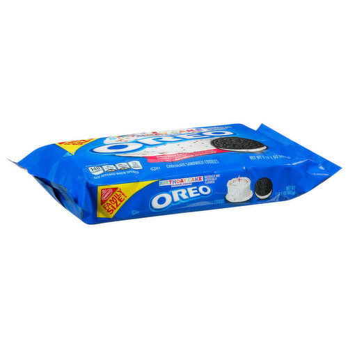 Oreo Chocolate Sandwich Cookies, Birthday Cake Flavor Creme, Family Size!