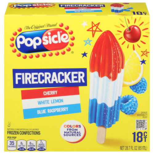 Popsicle Frozen Confections Pops, Firecracker, Assorted, 18 Pack