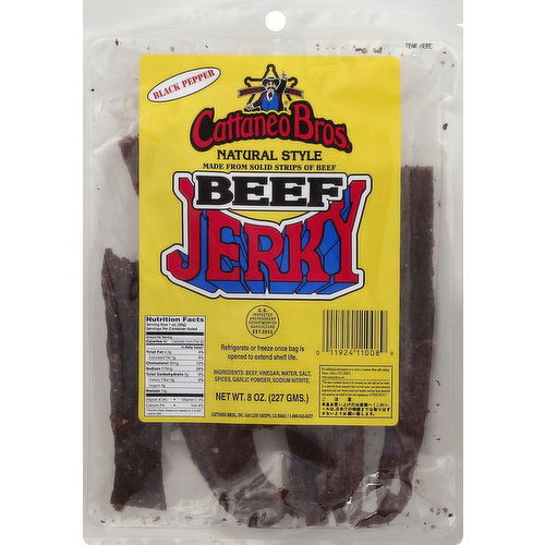 Cattaneo Bros Beef Jerky, Natural Style, Black Pepper