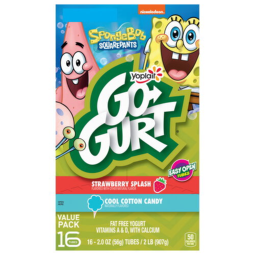 Go-Gurt Fat Free SpongeBob SquarePants Strawberry Splash/Cool Cotton Candy Yogurt Value Pack Image 1 of 6