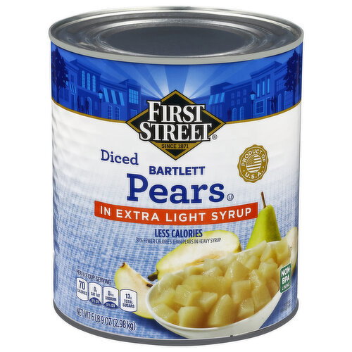 First Street Bartlett Diced Pears in Extra Light Syrup Image 1 of 6