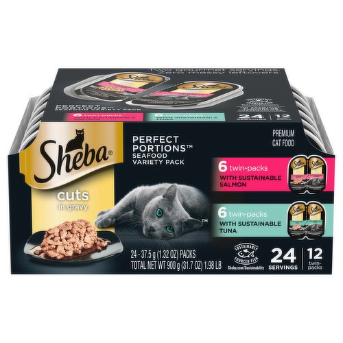 Sheba Premium Cuts in Gravy With Sustainable Salmon/With Sustainable Tuna Cat Food Seafood Variety Pack Image 1 of 5