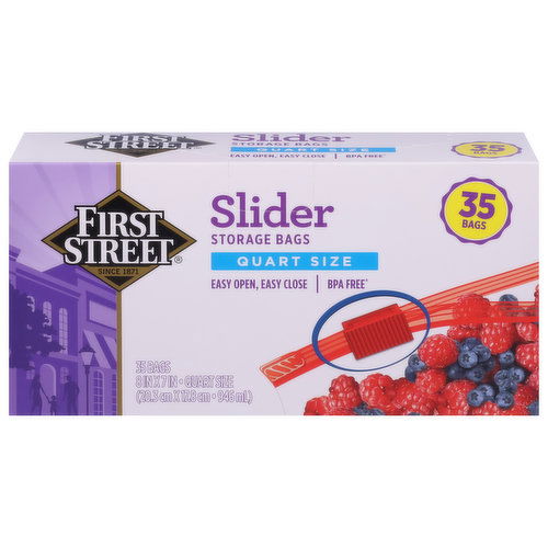 First Street Storage Bags, Slider, Quart Size