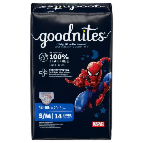GoodNites Boys Marvel Nighttime S/M Underwear (43-68 lbs) Image 1 of 5