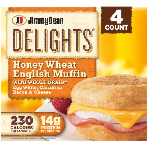Jimmy Dean Delights Honey Wheat English Muffin Breakfast Sandwiches with Canadian Bacon, Egg White, and Cheese, Frozen Image 1 of 8