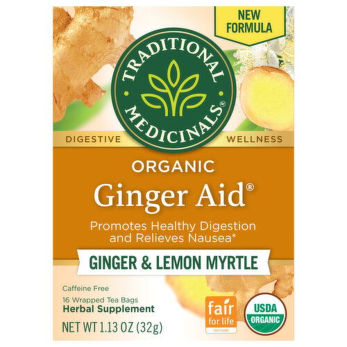 Traditional Medicinals Ginger Aid, Ginger & Lemon Myrtle, Organic, Tea Bags