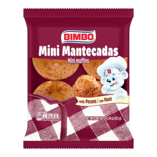 Bimbo Mini Mantecadas con Nuez Pecan Mini Muffins, 4 count, 4.34 oz