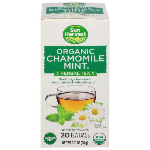 Sun Harvest Herbal Tea, Organic, Chamomile Mint, Tea Bags