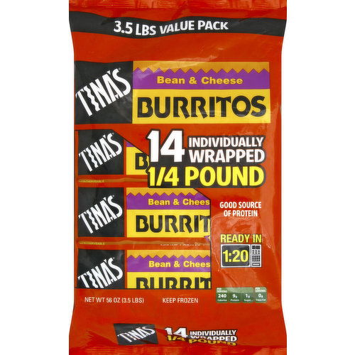 Tina's Burritos, Bean & Cheese, Value Pack