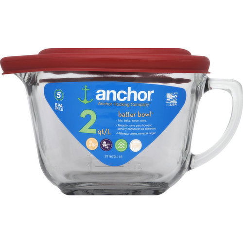 Anchor Batter Bowl, with Lid, 2 Qt