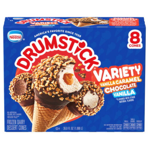 Drumstick Variety Vanilla Caramel/Chocolate/Vanilla Frozen Dairy Dessert Cones Image 1 of 6