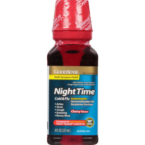 GoodSense Multi-Symptom Relief, Cold & Flu, Night Time, Cherry Flavor