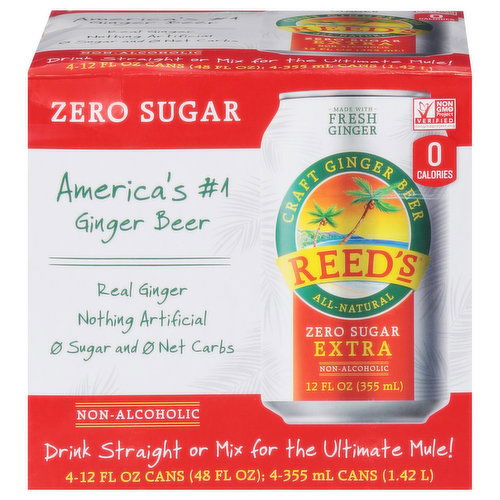 Reed's Ginger Beer, Zero Sugar, Extra