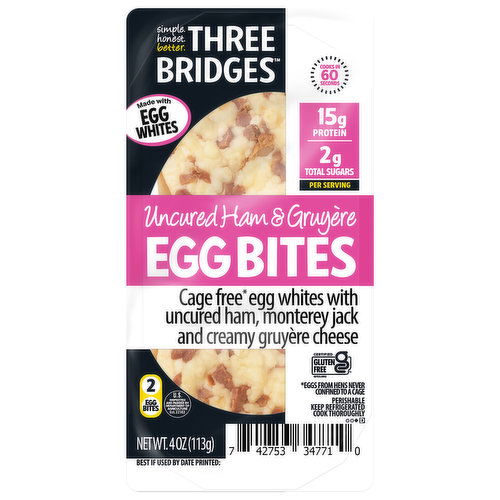 Three Bridges Egg Bites, Uncured Ham & Gruyere