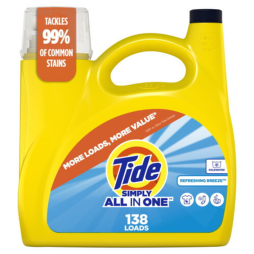Tide Tide Simply All-In-One Liquid Laundry Detergent, Refreshing Breeze, 182 fl oz Image 1 of 6
